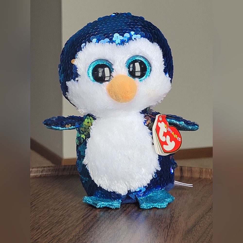 NWT TY Flippables Payton Penguin Blue Sequin Plush Stuffed Animal Glitte…